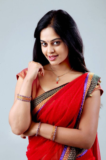 Hot Girl Bindu Madhavi Navel Photos In Red Saree 3